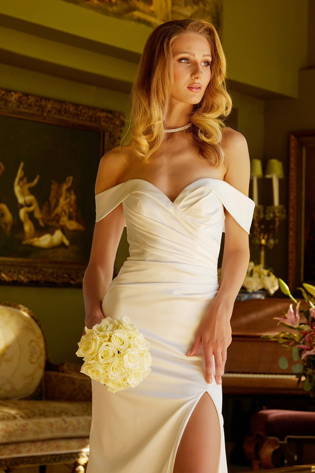 Off Shoulder Slit Bridal Gown by GLS Gloria GL3545 3XL / Ivory Off Shoulder Slit Bridal Gown by GLS Gloria GL3545 3XL / Ivory