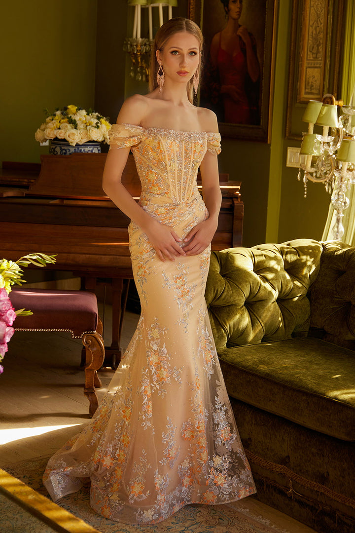 Applique Off Shoulder Gown by GLS Gloria GL3592