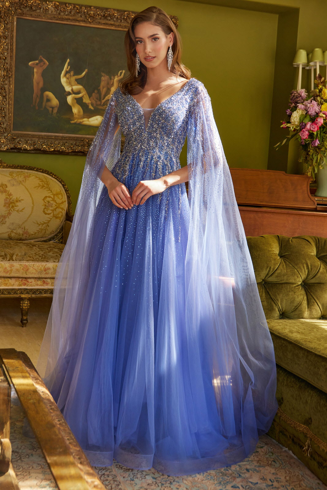 Beaded Cape Sleeve A-line Gown by GLS Gloria GL3606 – ABC Fashion
