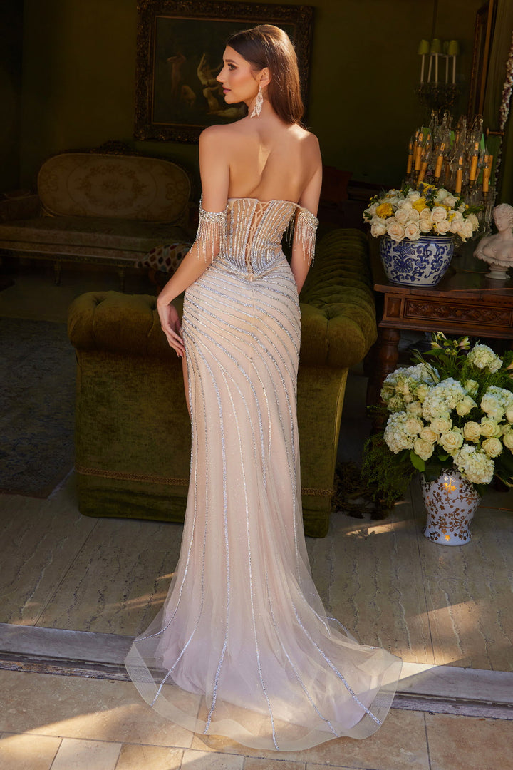 Fringe Off Shoulder Slit Gown by GLS Gloria GL3621