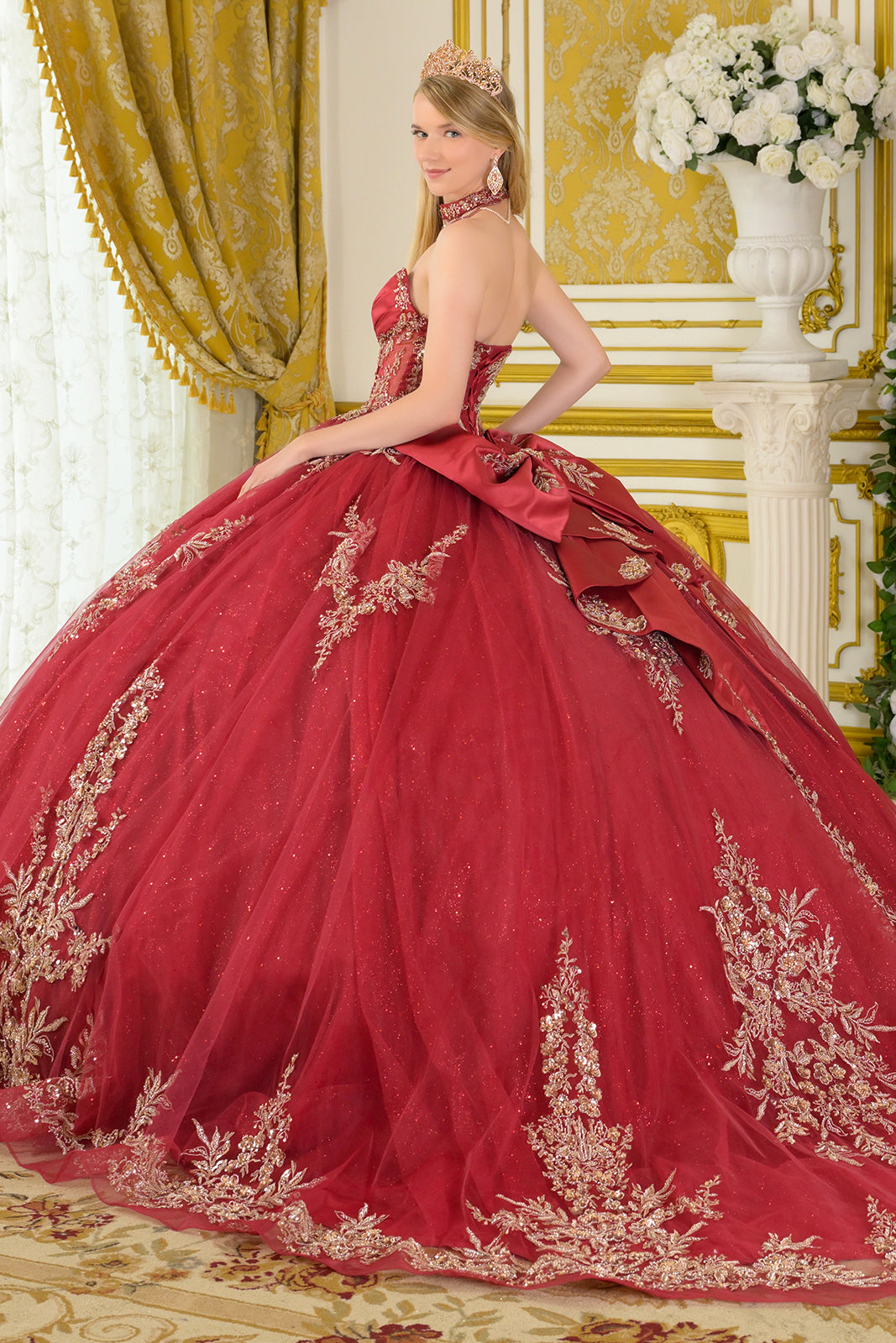 Applique Strapless Ball Gown by Elizabeth K GL3675