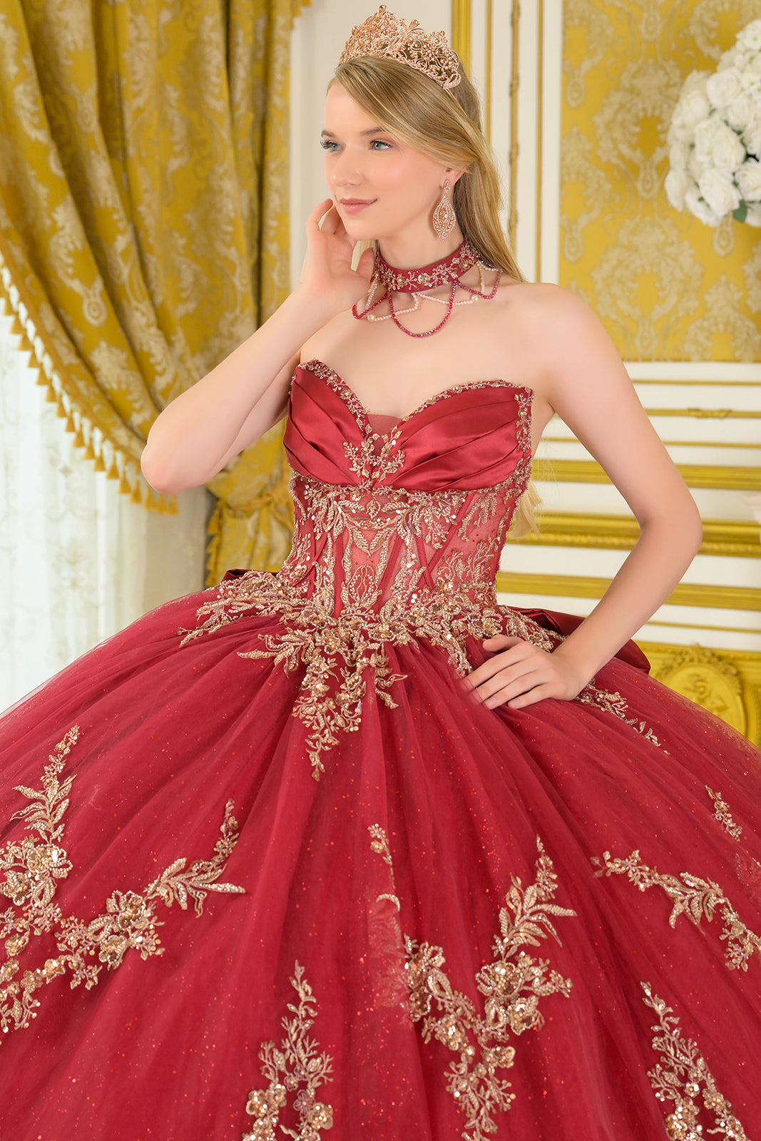 Applique Strapless Ball Gown by Elizabeth K GL3675