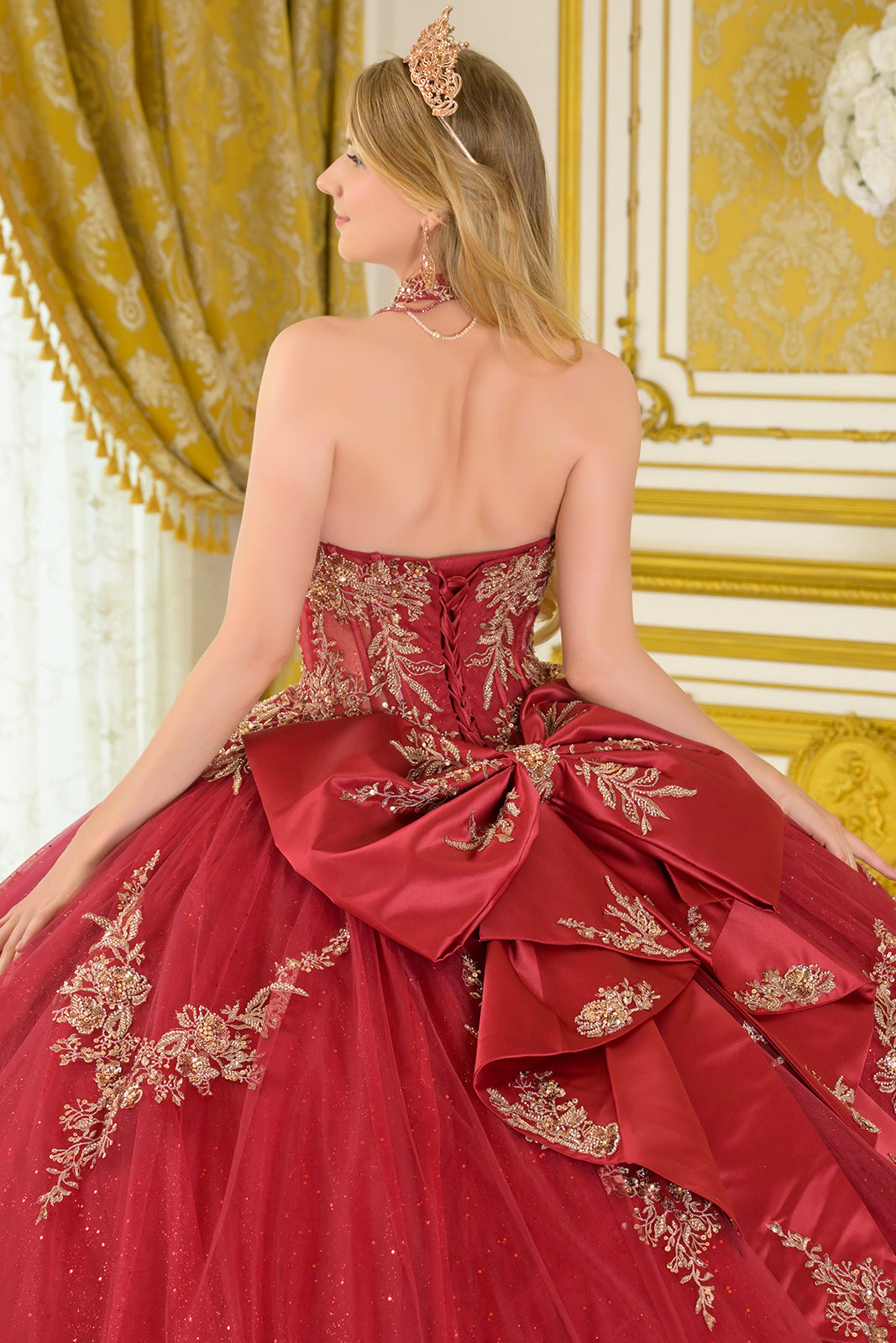 Applique Strapless Ball Gown by Elizabeth K GL3675