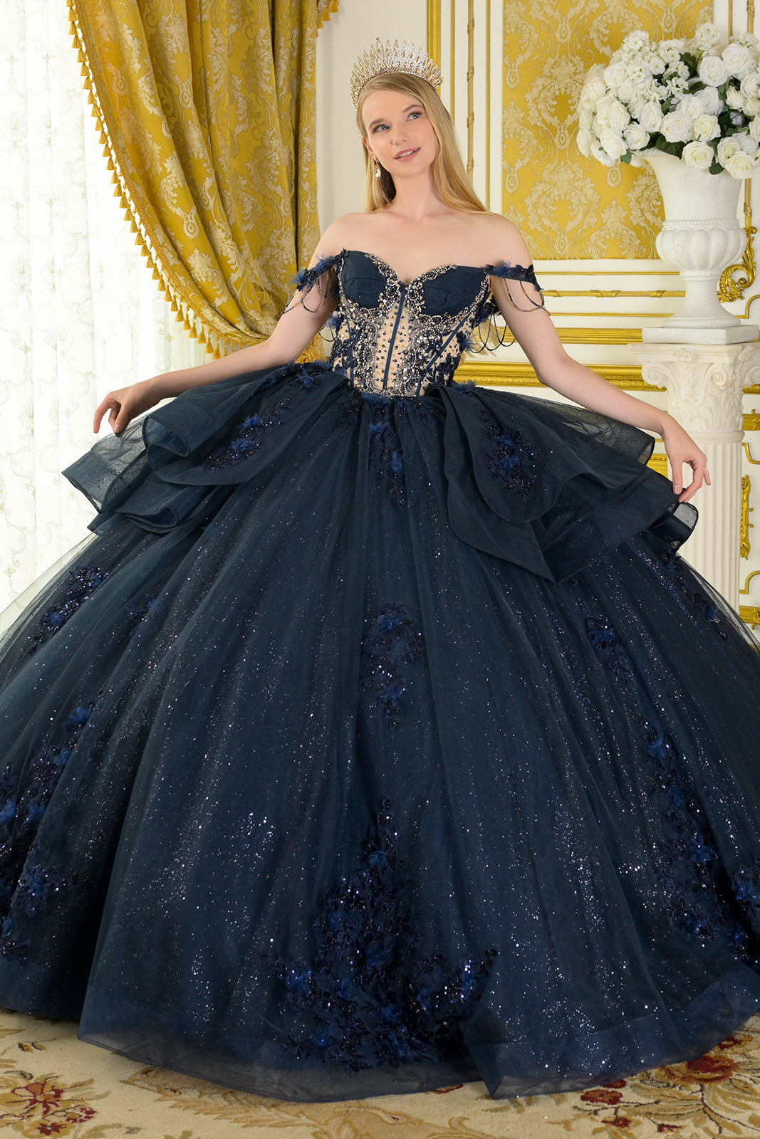 Off Shoulder Ruffled Ball Gown by Elizabeth K GL3676 ABC Fashion Off Shoulder Ruffled Ball Gown by Elizabeth K GL3676 ABC Fashion