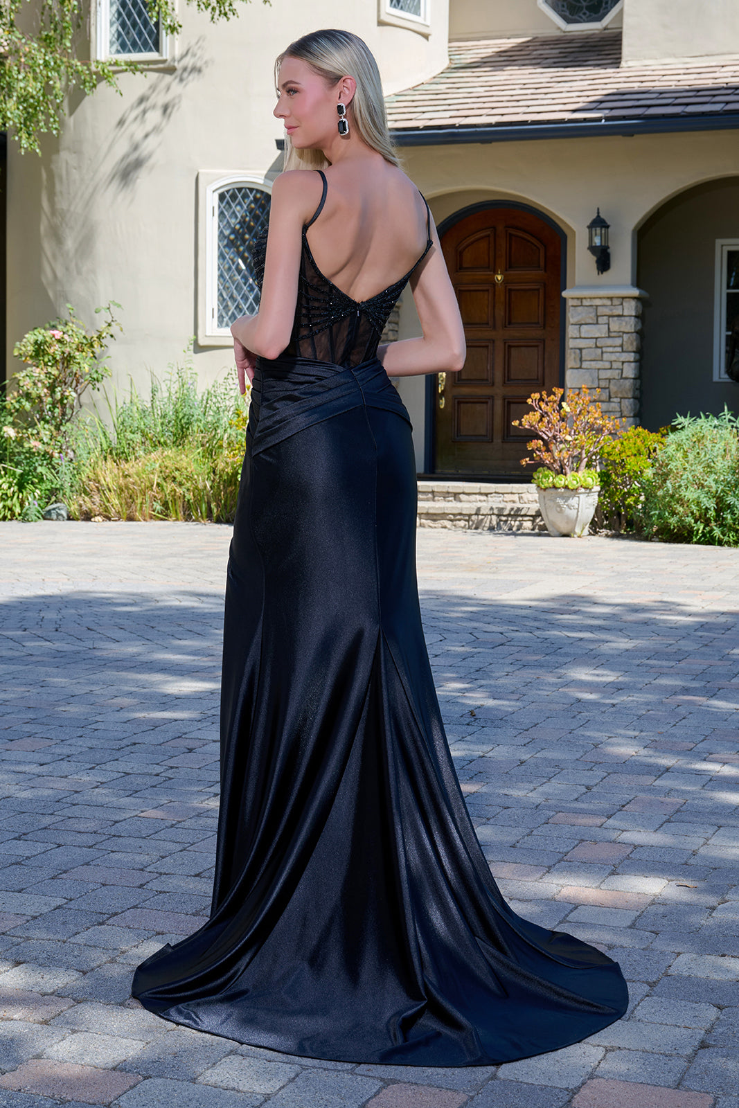 Satin Sleeveless Slit Gown by Elizabeth K GL3680