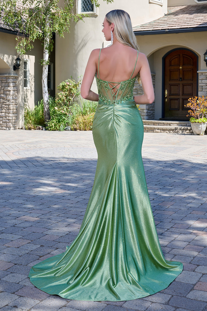 Applique V-Neck Slit Gown by Elizabeth K GL3688