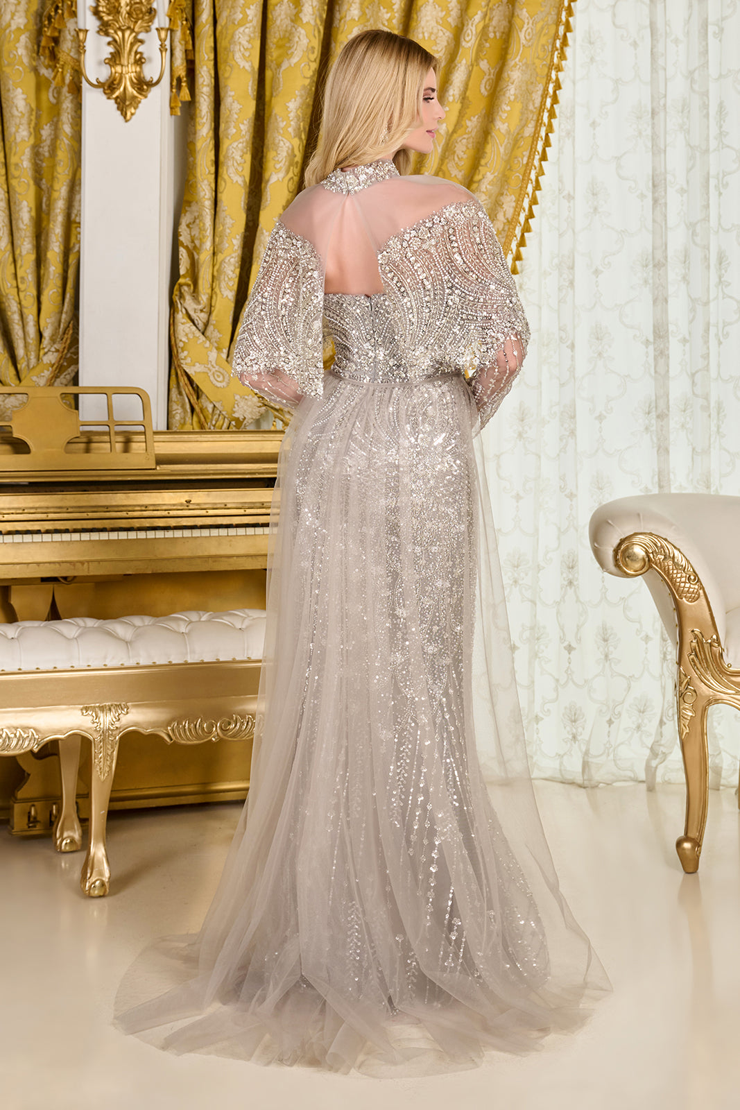 Beaded Fitted Capelet Gown by GLS Gloria GL3705