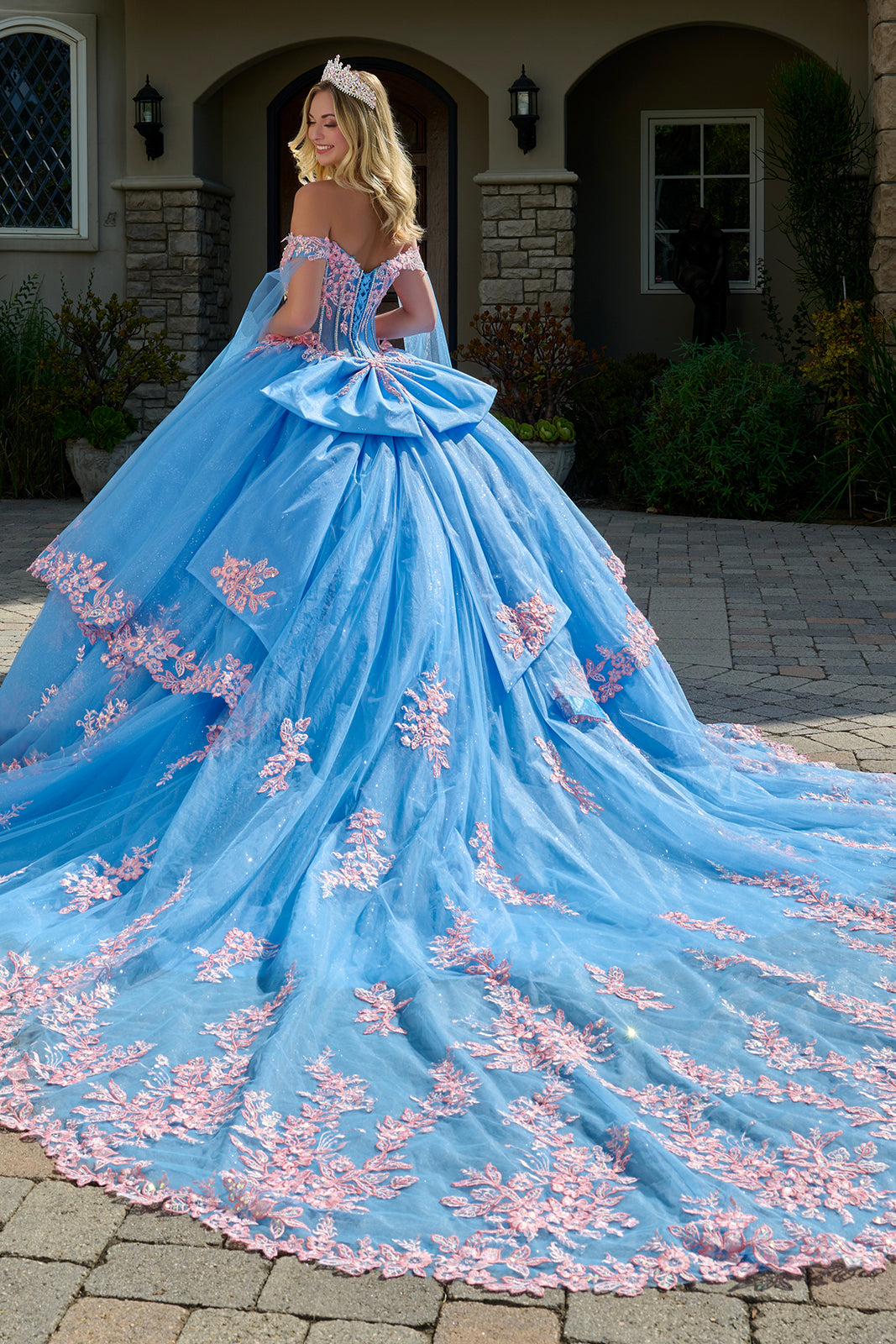 3D Butterfly Cape Sleeve Ball Gown by Elizabeth K GL3708
