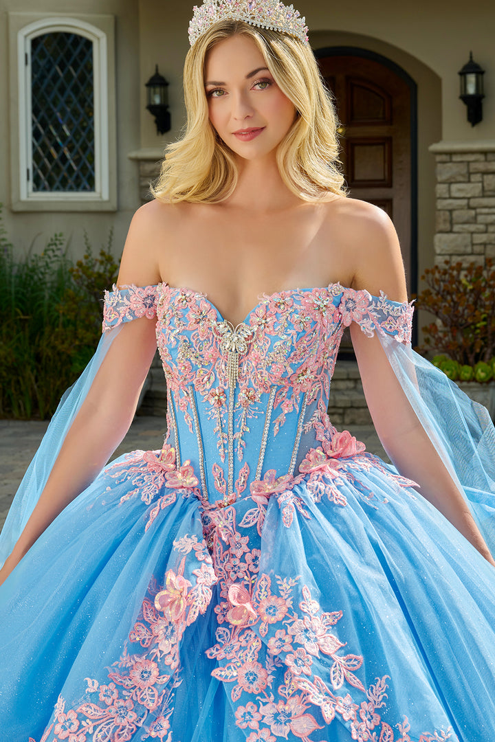 3D Butterfly Cape Sleeve Ball Gown by Elizabeth K GL3708