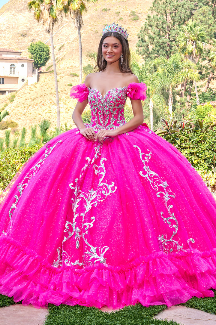Off Shoulder Ruffled Ball Gown by Elizabeth K GL3709