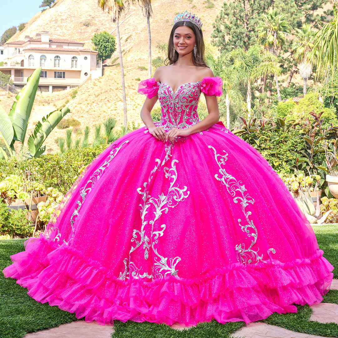 Off Shoulder Ruffled Ball Gown by Elizabeth K GL3709