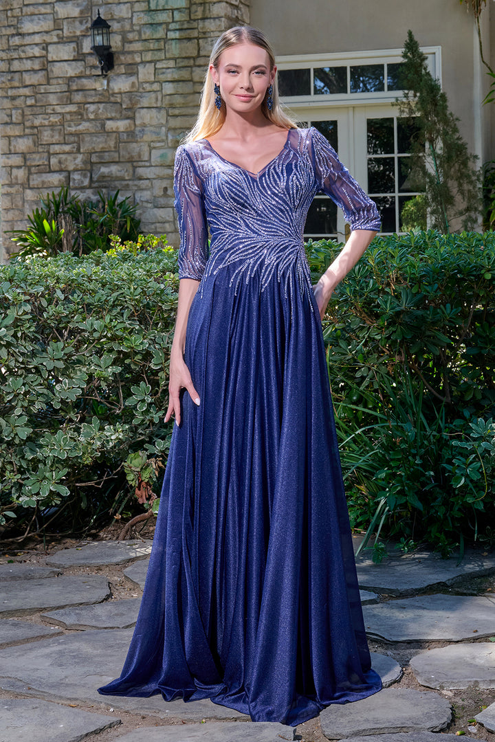 Beaded Mid-Sleeve A-line Gown by GLS Gloria GL3739