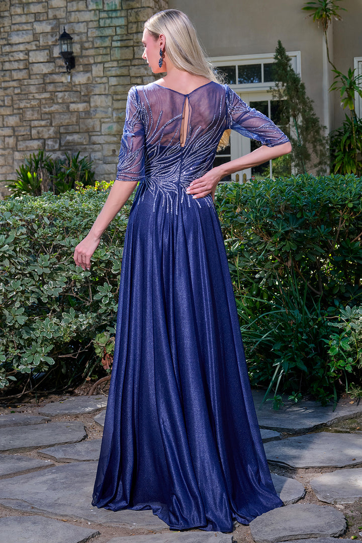 Beaded Mid-Sleeve A-line Gown by GLS Gloria GL3739