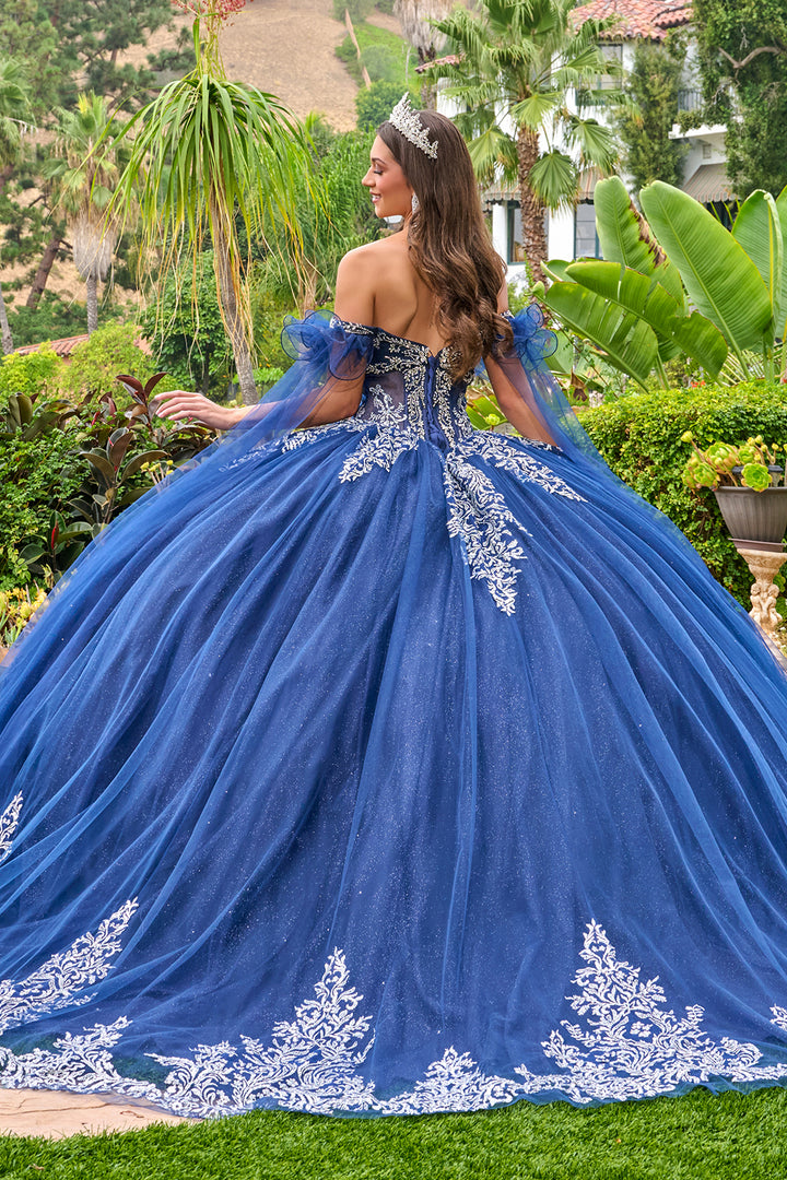 Beaded Cape Sleeve Ball Gown by Elizabeth K GL3752