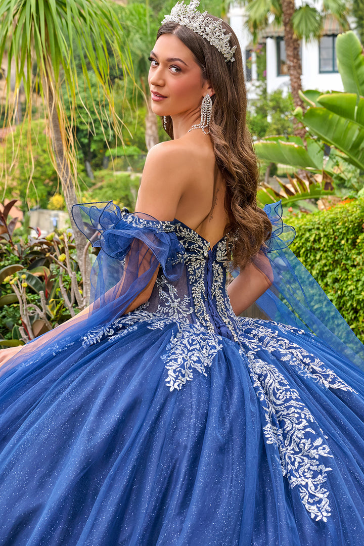 Beaded Cape Sleeve Ball Gown by Elizabeth K GL3752