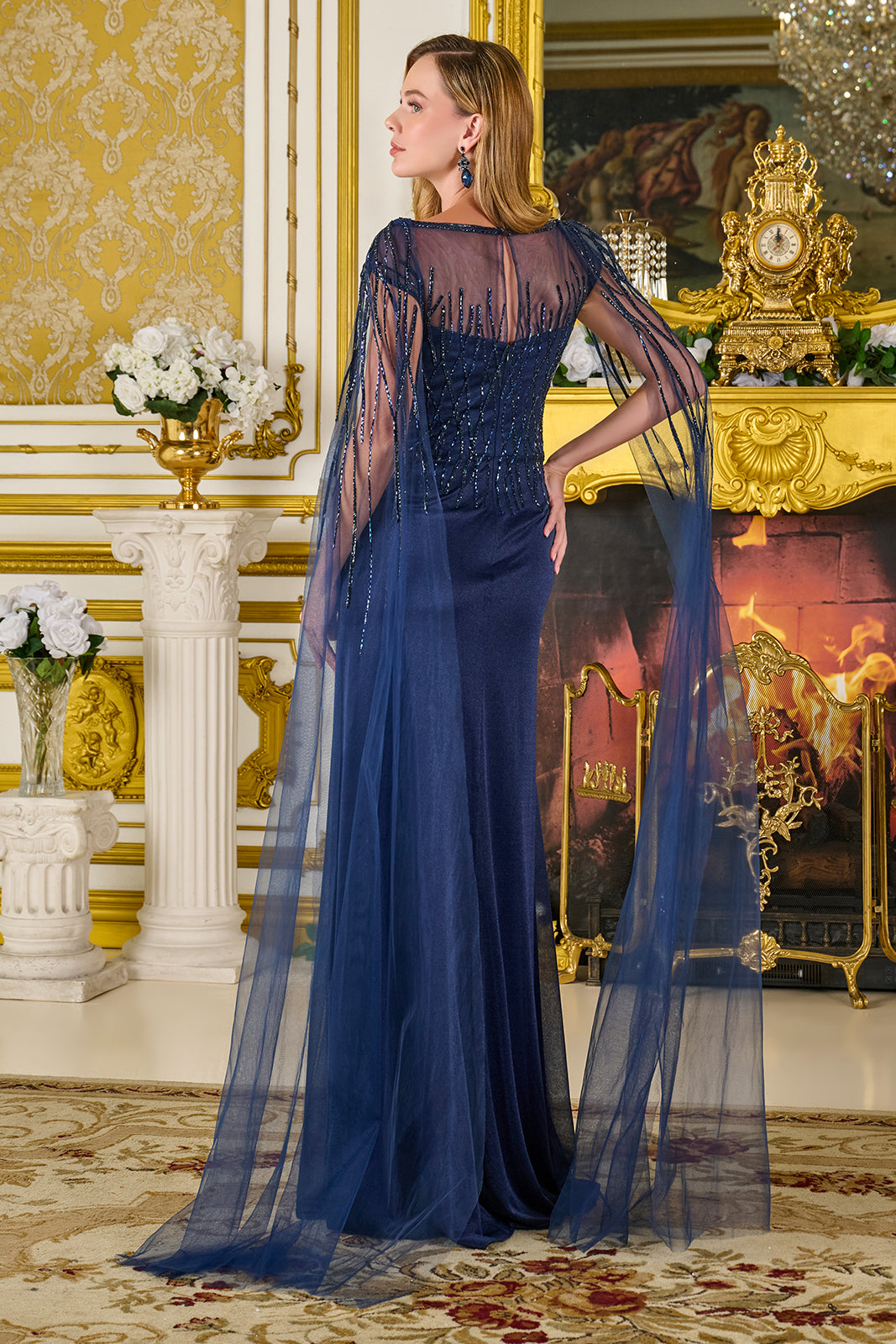 Cape Sleeve A-line Slit Gown by GLS Gloria GL3784