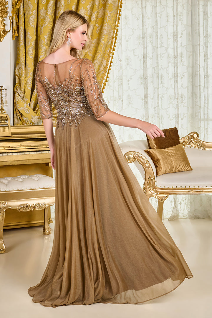 Beaded Mid-Sleeve A-line Gown by GLS Gloria GL3786