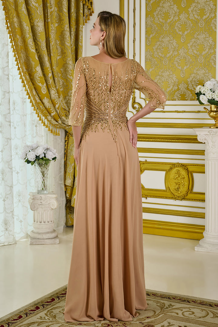 Beaded 3/4 Sleeve A-line Gown by GLS Gloria GL3796