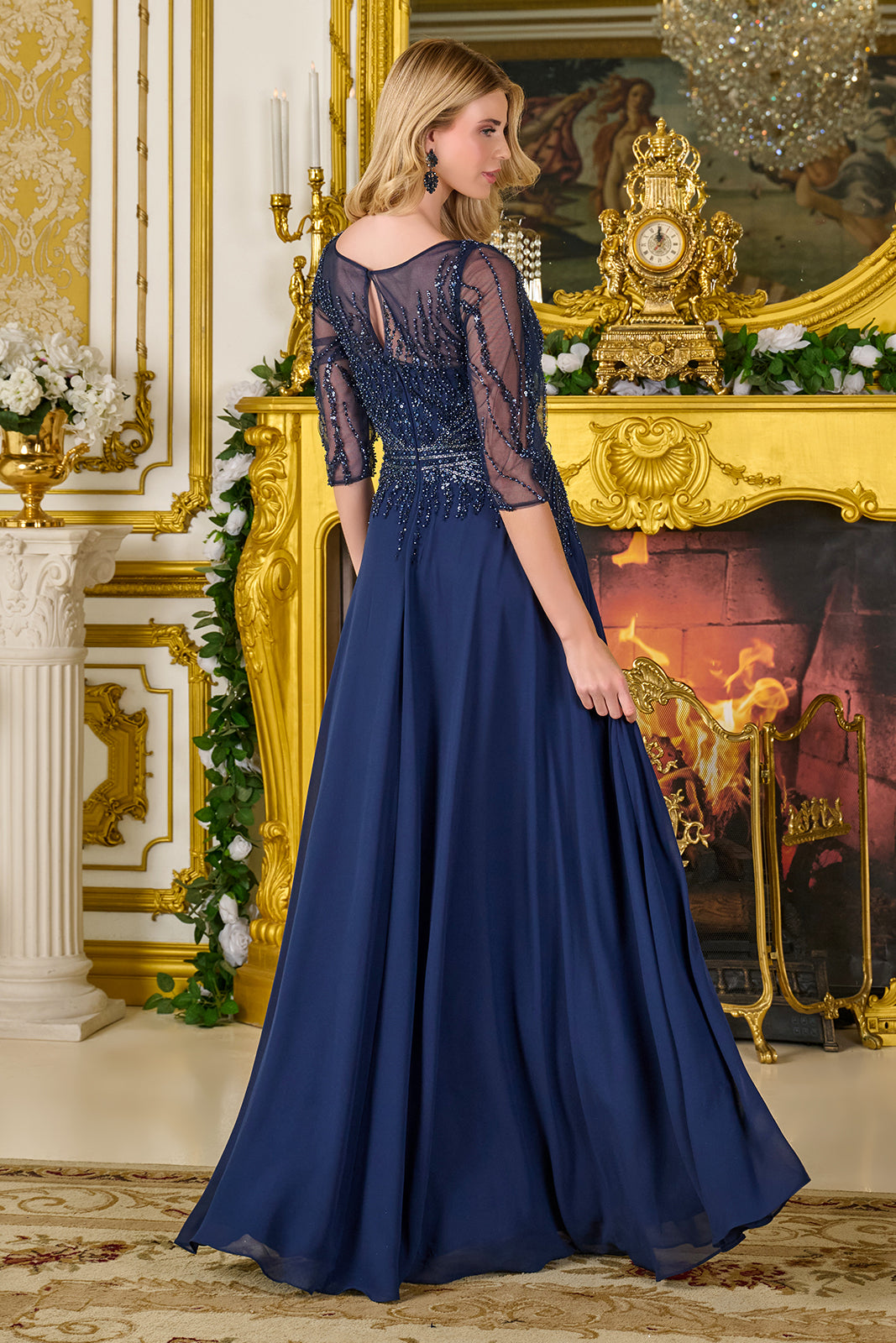Beaded 3/4 Sleeve A-line Gown by GLS Gloria GL3796 – ABC Fashion