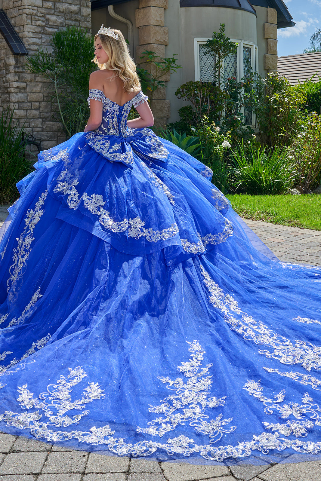 Off Shoulder Ruffled Ball Gown by Elizabeth K GL3805