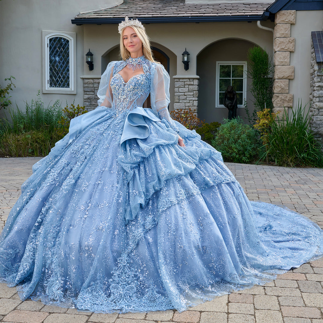 Strapless Bolero Ball Gown by Elizabeth K GL3806 L / Dusty Blue