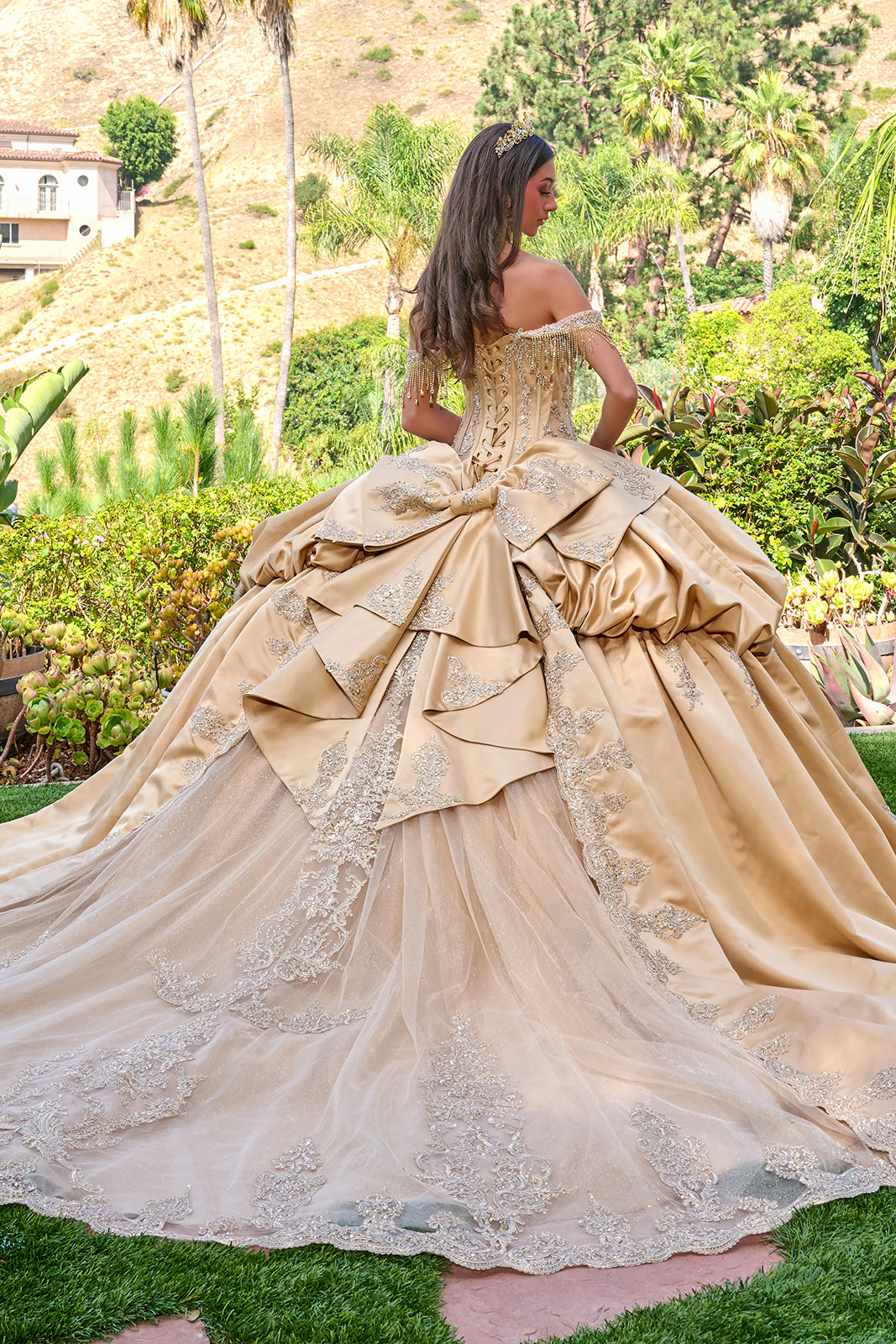 Satin Off Shoulder Ball Gown by Elizabeth K GL3810