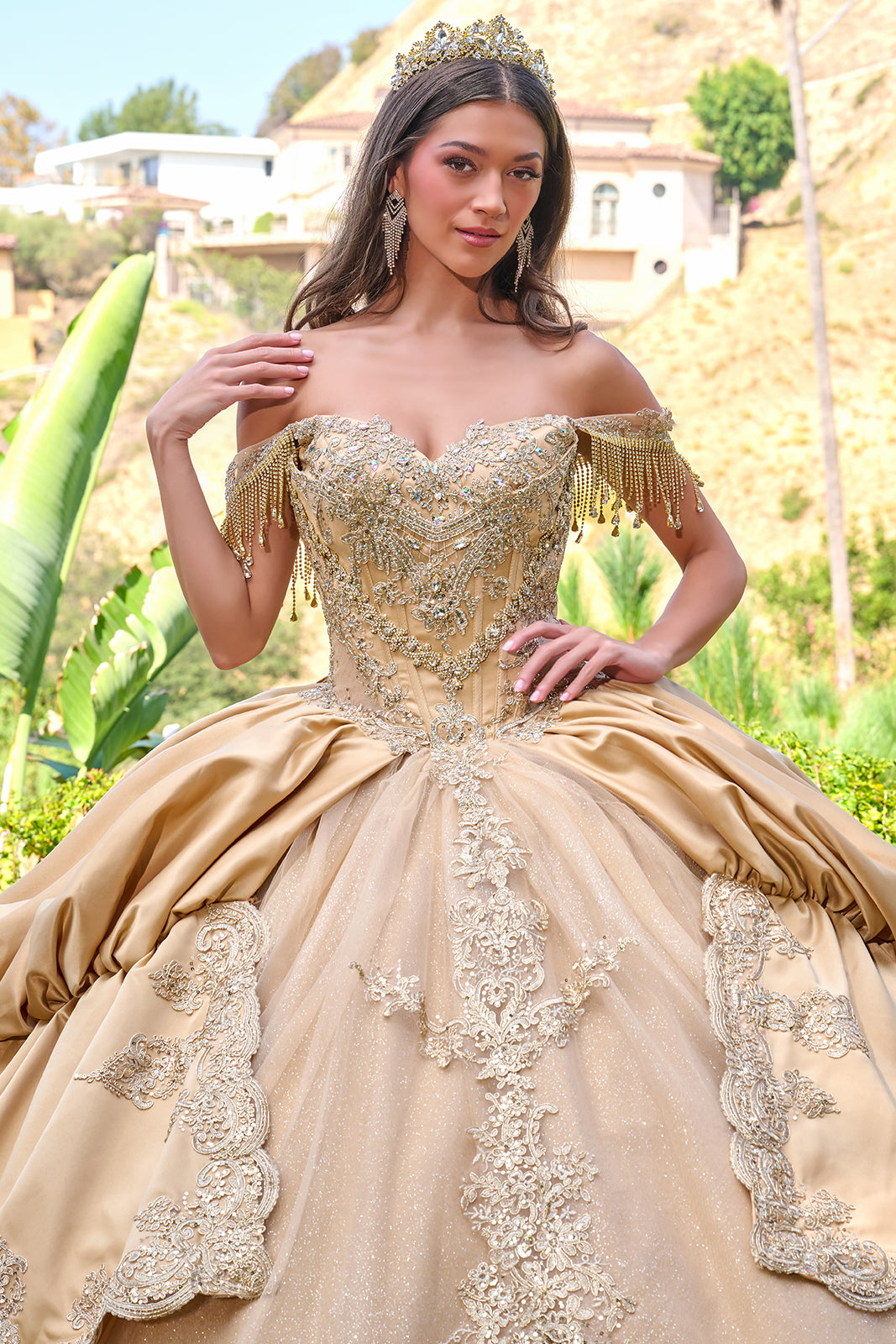 Satin Off Shoulder Ball Gown by Elizabeth K GL3810