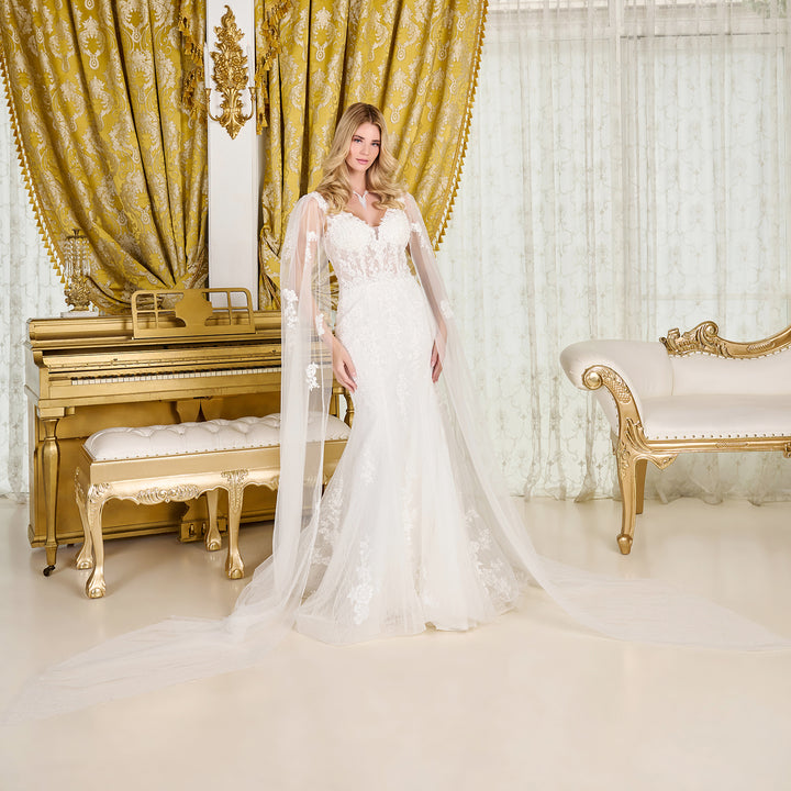 Fitted Cape Sleeve Bridal Gown by GLS Gloria GL3829