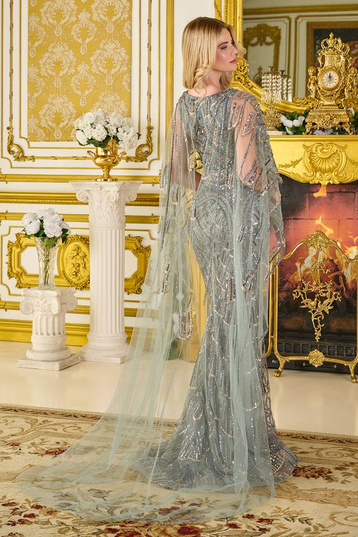 Beaded Fitted Cape Gown by GLS Gloria GL3834