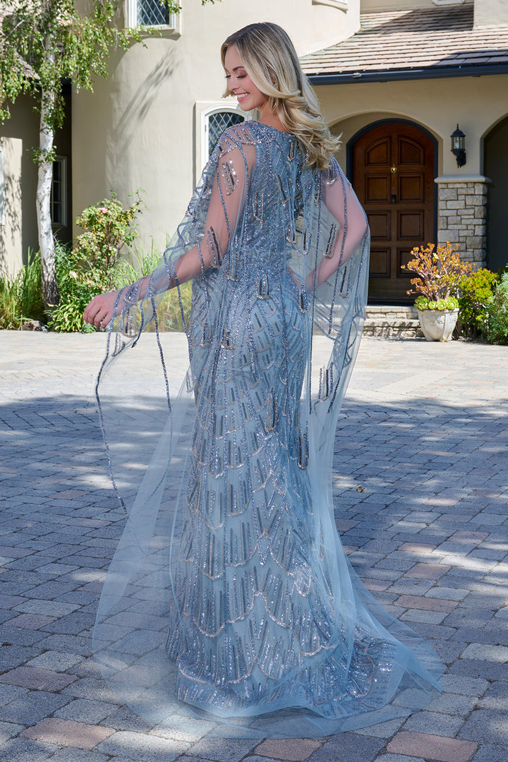 Beaded Fitted Cape Gown by GLS Gloria GL3834