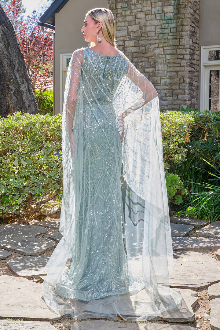 Beaded Fitted Capelet Gown by GLS Gloria GL3835