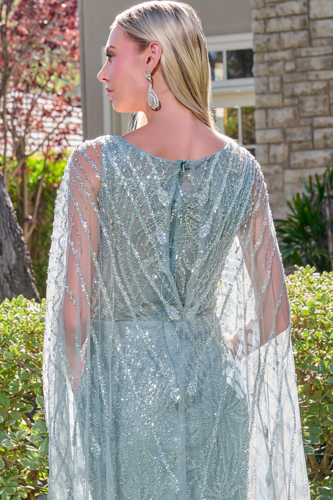 Beaded Fitted Capelet Gown by GLS Gloria GL3835