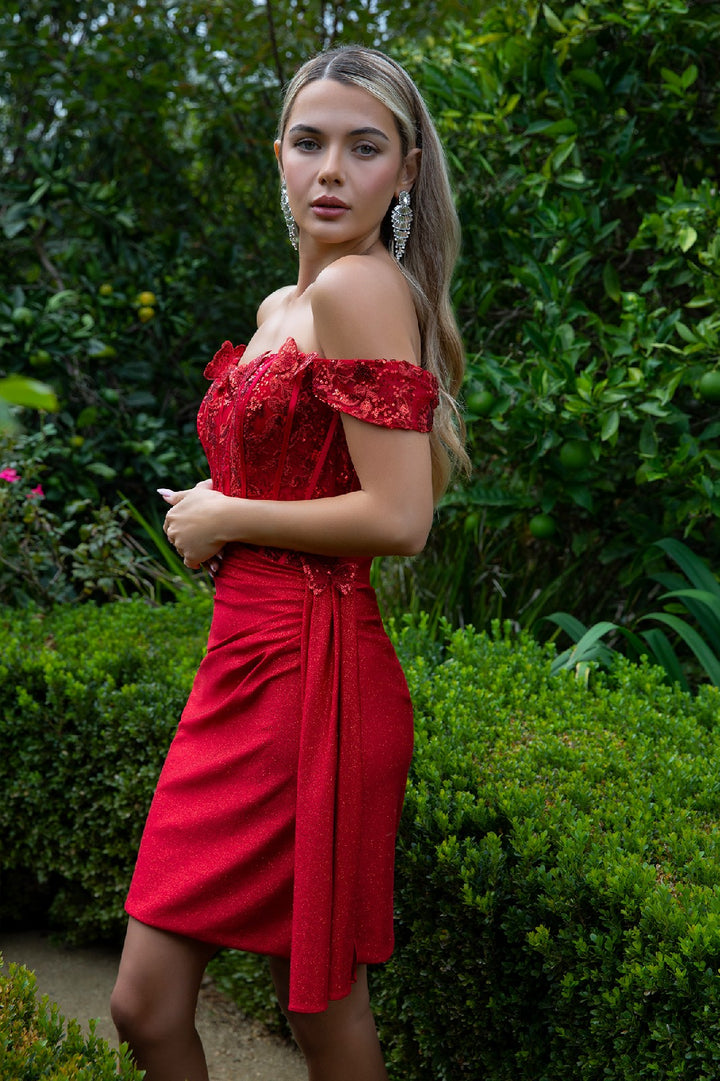 3D Butterfly Short Off Shoulder Dress by Elizabeth K GS3509