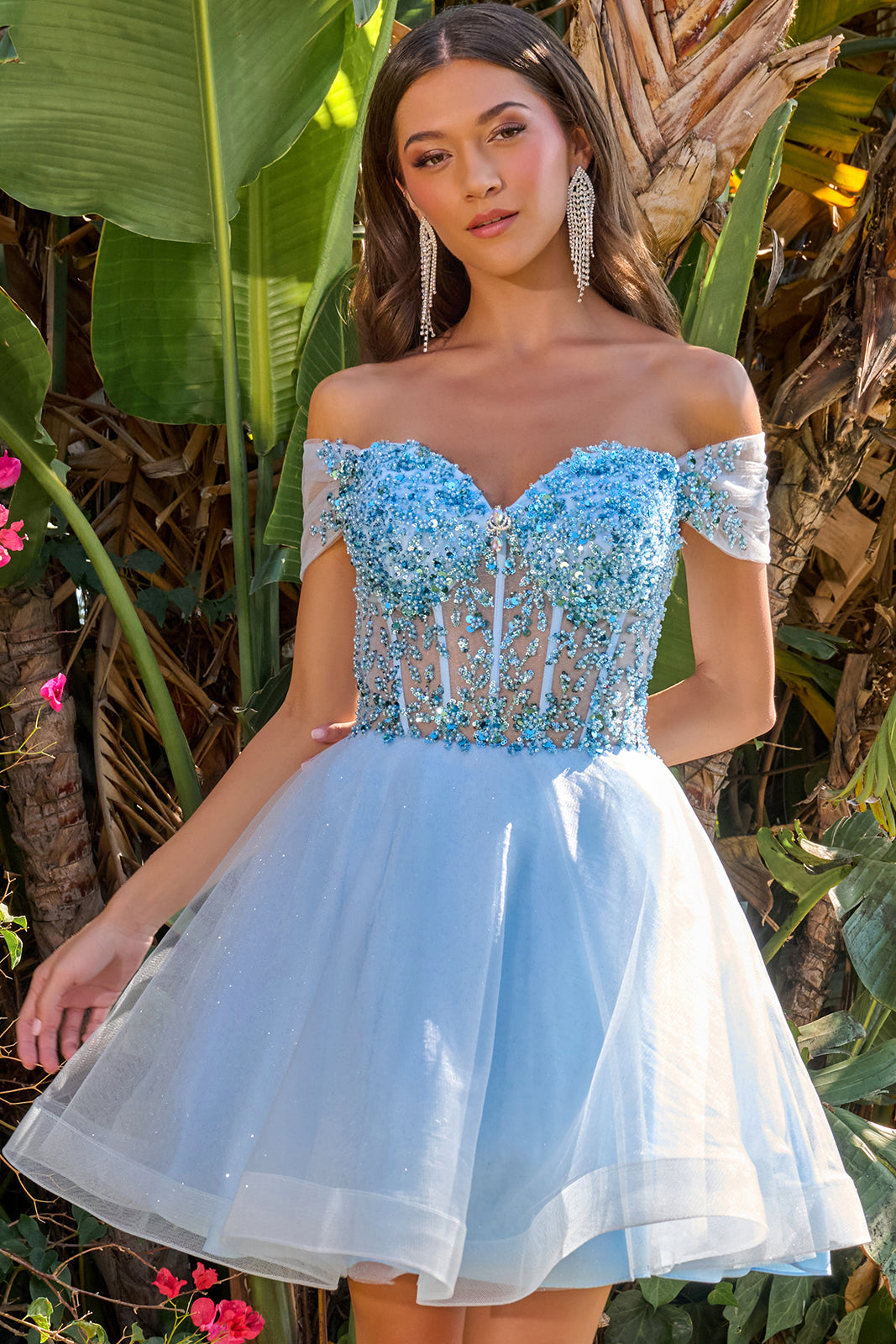 Beaded Short Off Shoulder Dress by Elizabeth K GS3684
