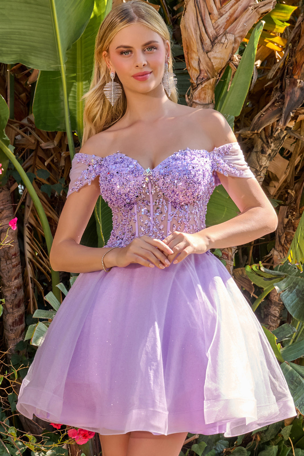 Beaded Short Off Shoulder Dress by Elizabeth K GS3684