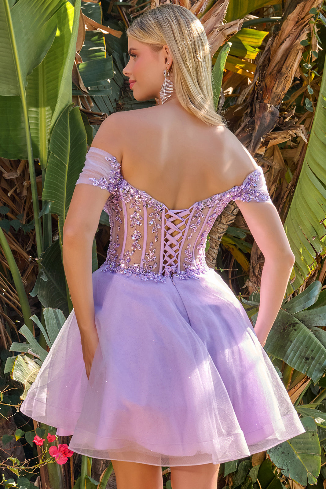 Beaded Short Off Shoulder Dress by Elizabeth K GS3684
