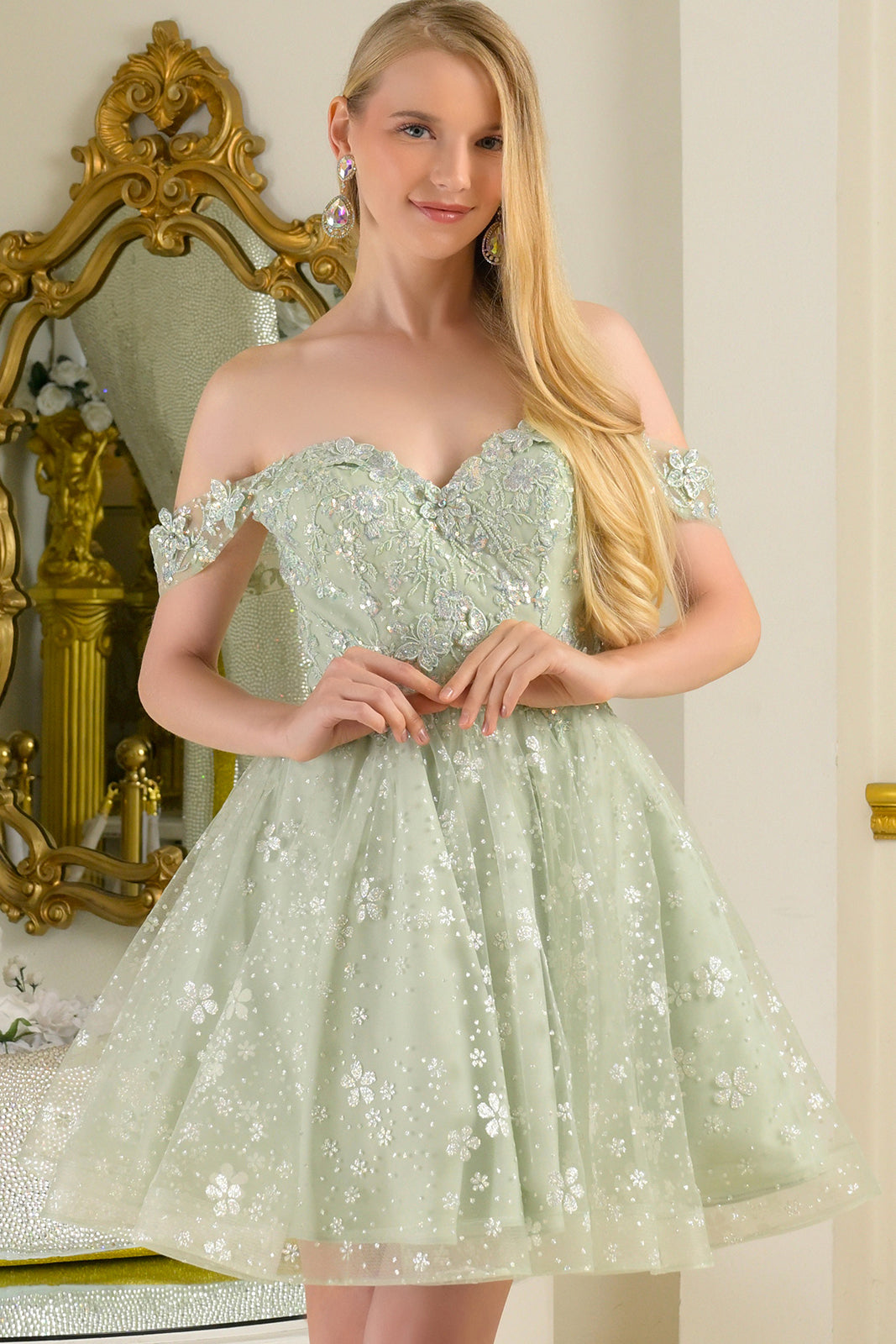 Glitter Short Off Shoulder Dress by Elizabeth K GS3685