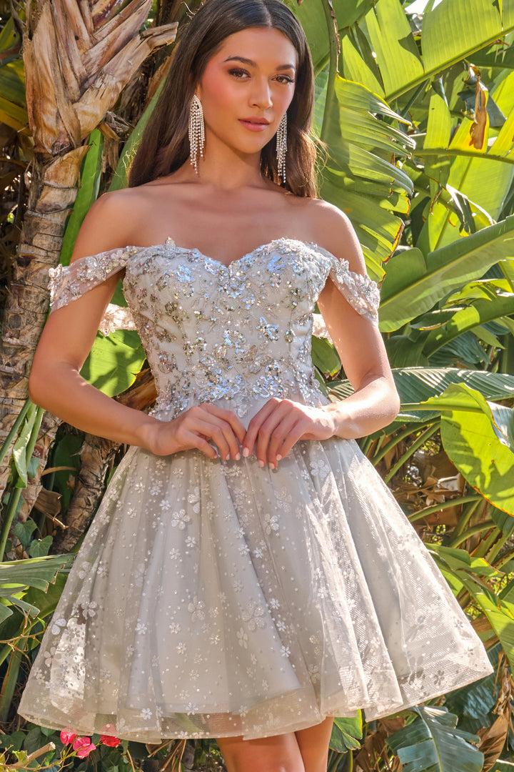 Glitter Short Off Shoulder Dress by Elizabeth K GS3685