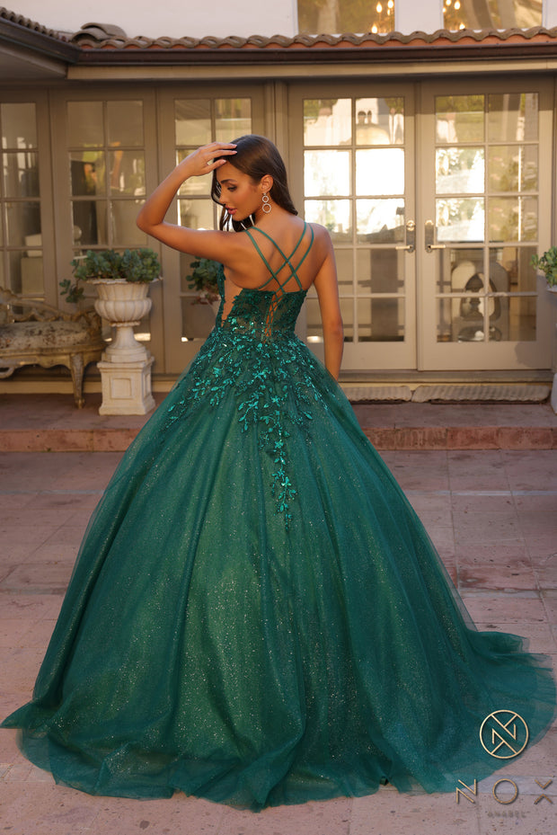 Sequin Applique Sleeveless Ball Gown by Nox Anabel H1271