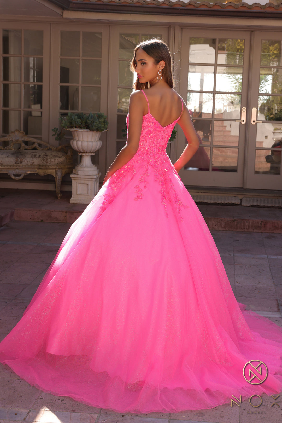Sequin Applique Sleeveless Ball Gown by Nox Anabel H1464