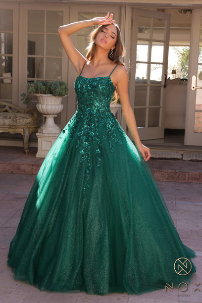 Sequin Applique Sleeveless Ball Gown by Nox Anabel H1464
