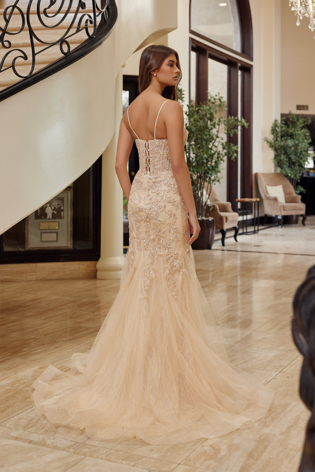 Beaded Sleeveless Trumpet Dress by Nox Anabel H1874