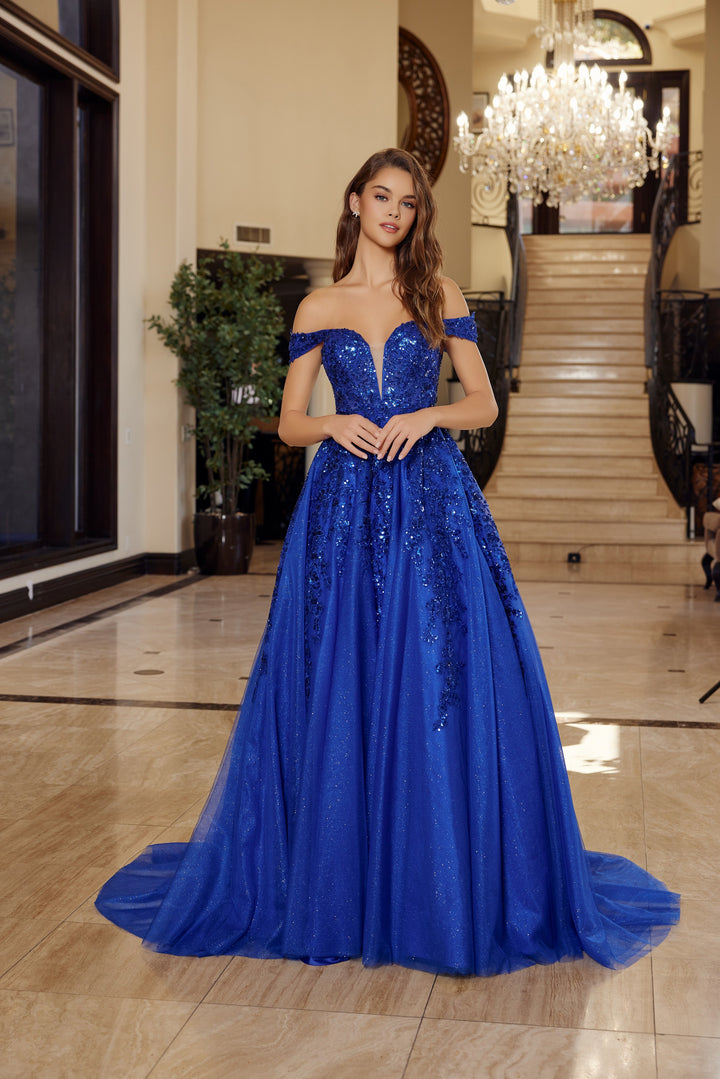 Applique Off Shoulder Ball Gown by Nox Anabel H1881