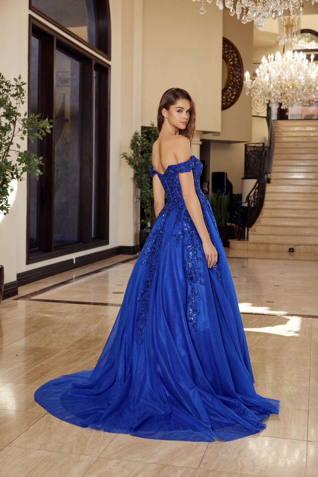 Applique Off Shoulder Ball Gown by Nox Anabel H1881