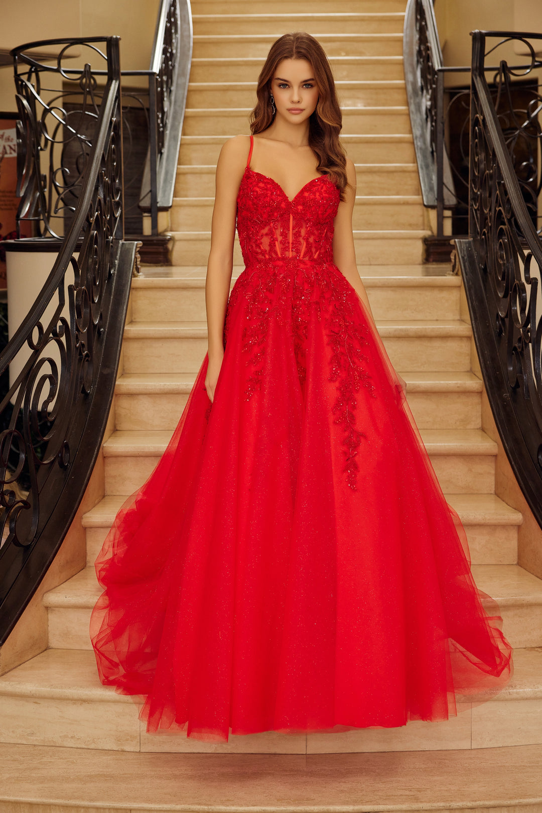 Applique V-Neck A-line Gown by Nox Anabel H1883