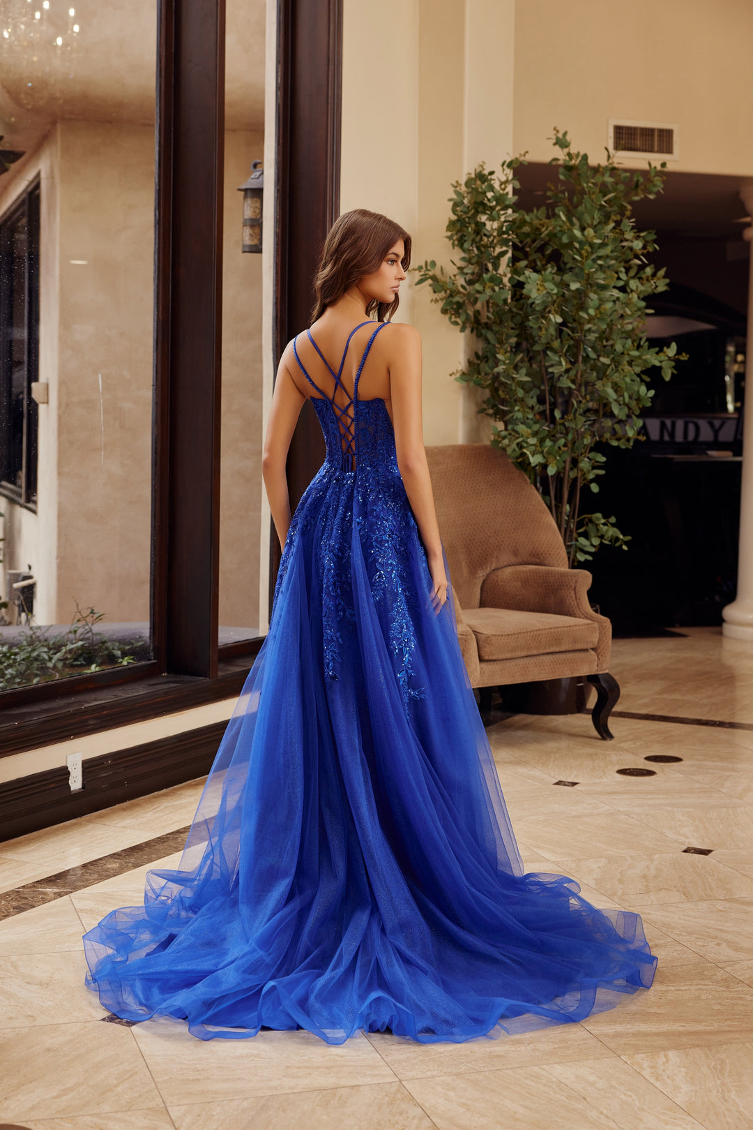 Applique Sleeveless A-line Slit Gown by Nox Anabel H1885