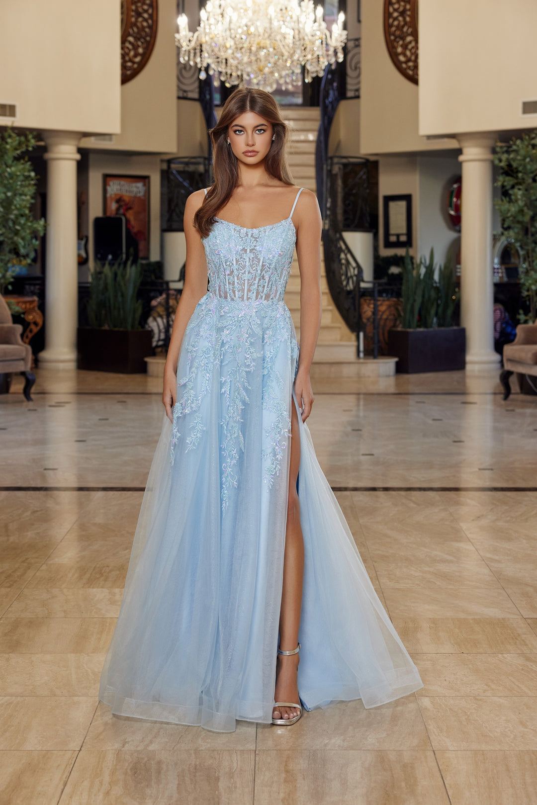 Applique Sleeveless A-line Gown by Nox Anabel H1886