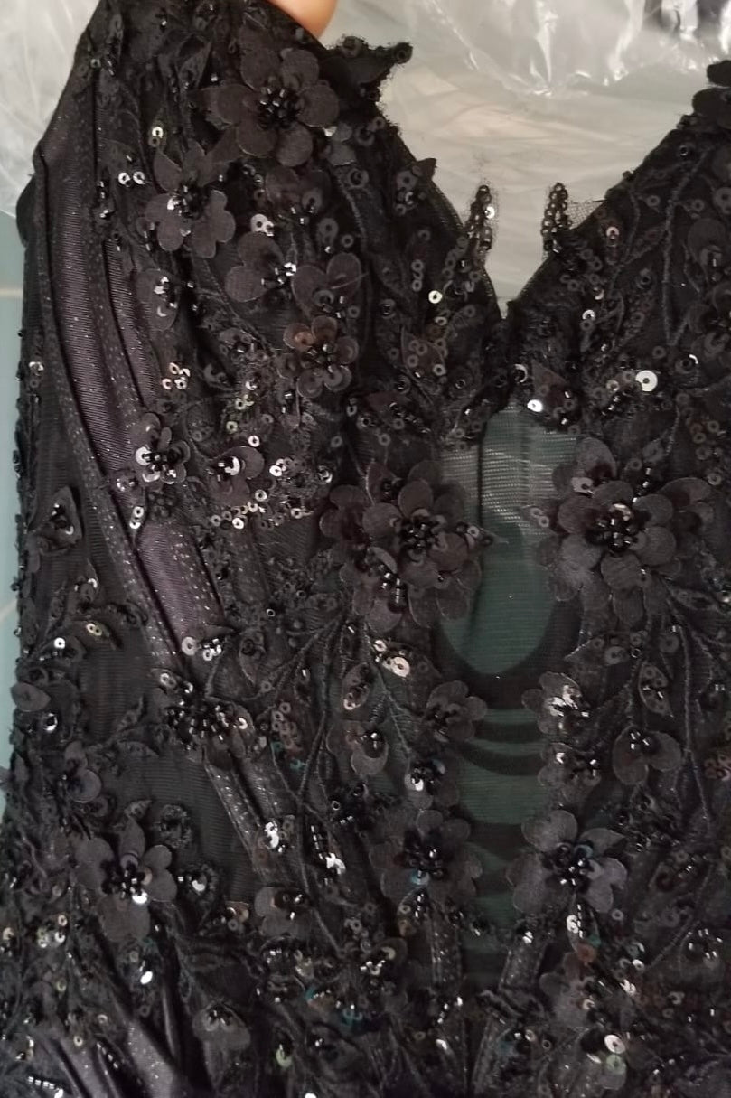 Glitter Satin Strapless Slit Gown by Ladivine CDS521