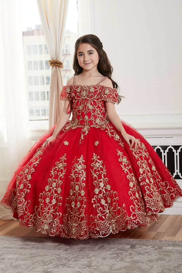 Girls Embroidered Cold Shoulder Gown by Calla KY-230