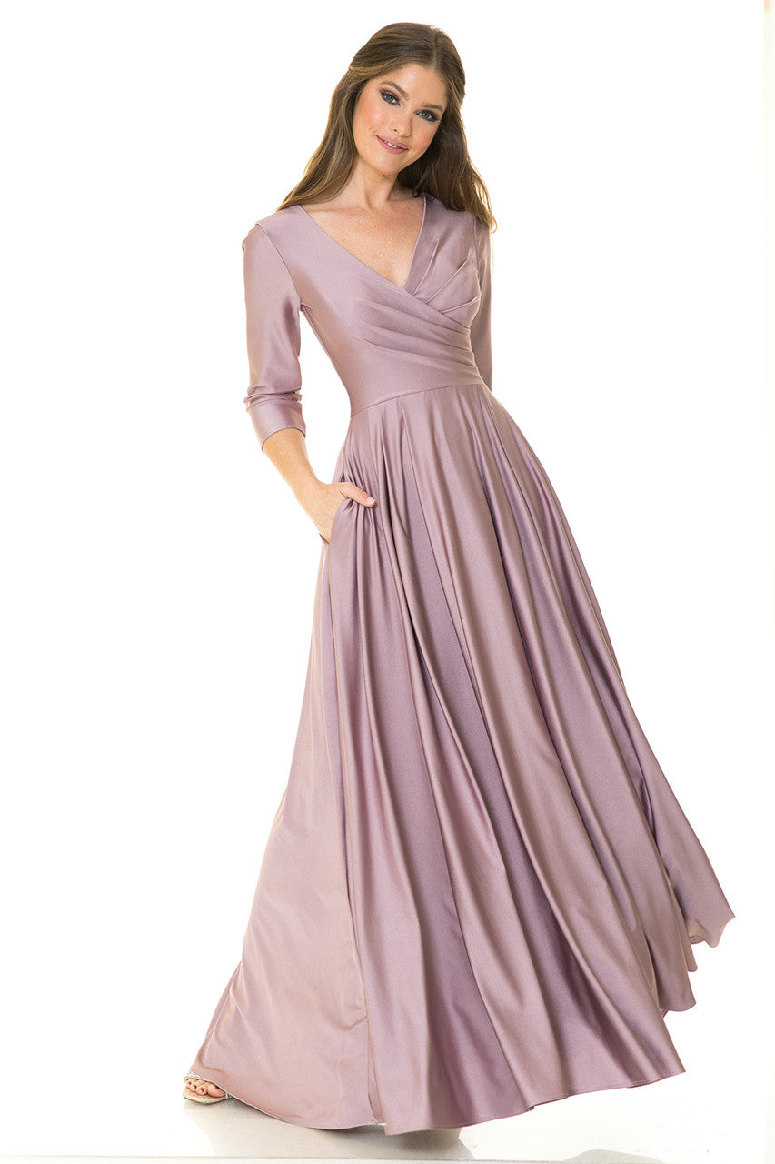 3/4 Sleeve V-Neck A-line Gown by Lenovia 5243